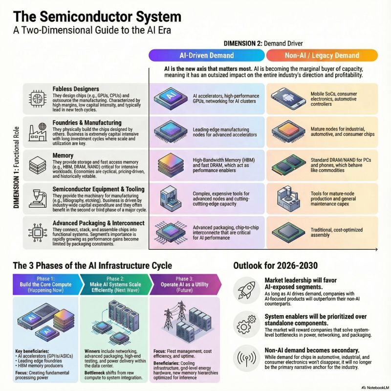 The Semiconductor System: a two-dimensional map of the AI era, plotting functional role