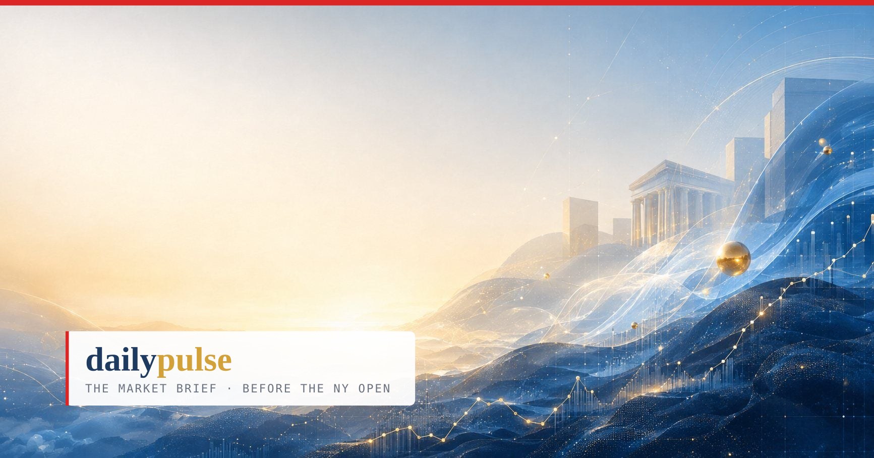 Daily Pulse cover — classical columns and a golden sphere under light waves: policy day, the Fed decision and a 5% 10-year